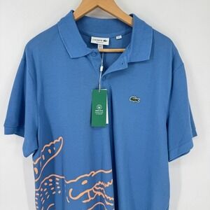 NEW Lacoste Blue Polo Shirt Mens 2XL Print Cotton XXL Regular Fit Rugby NWT